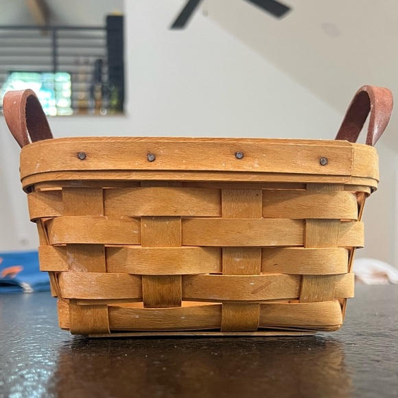 Longaberger Small Rectangle Basket Leather Handles Coffee Pods Tea Vtg Handwoven - Picture 1 of 7